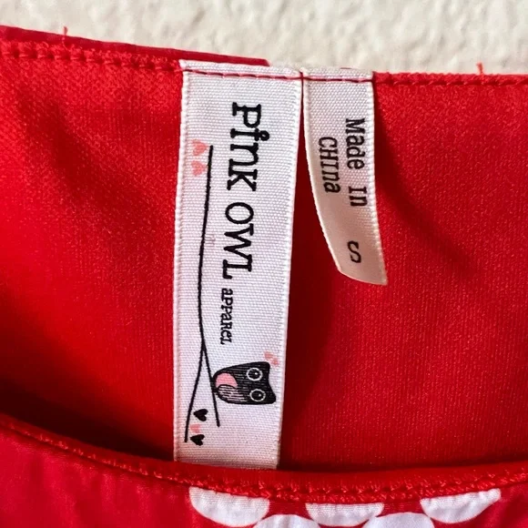 Red dress with white chevron dot print by Pink Owl, size S - Picture 5 of 9